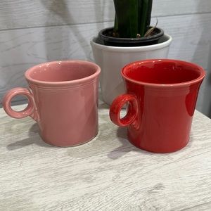 Bundle of TWO (2) Fiesta brand Mugs.  Pink and Red